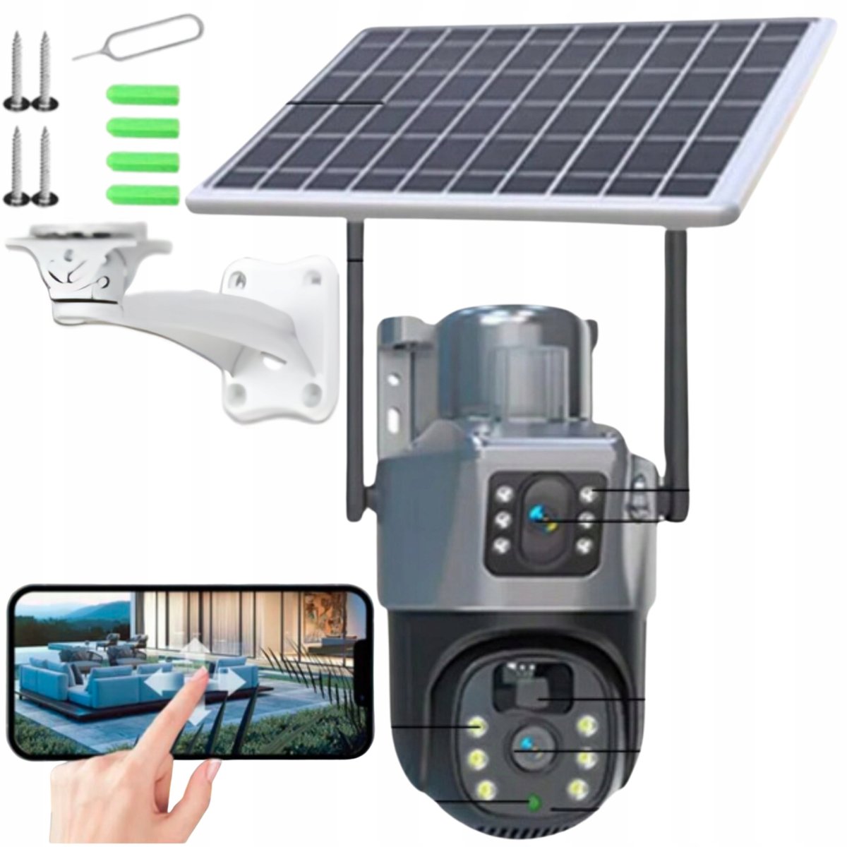 Bezprzewodowa Kamera 360 Zewnętrzna Solarna Monitoring Aplikacja +256GB ...