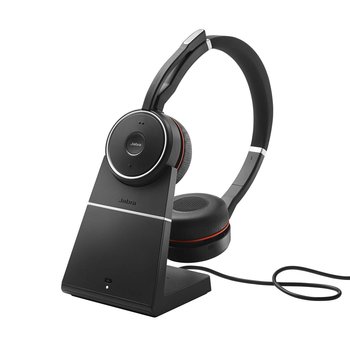 Bezprzewodowe słuchawki stereofoniczne Bluetooth Jabra Evolve 75 SE — mikrofon z redukcją szumów, aktywną redukcją szumów (ANC) i stacją ładującą — certyfikat dla zespołów MS — czarny - Jabra