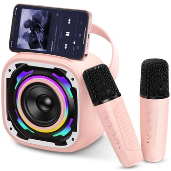 BEZPRZEWODOWY ZESTAW DO KARAOKE DLA DZIECI GŁOŚNIK BLUETOOTH Z OŚWIETLENIEM LED RGB + 2 MIKROFONY   - AMT