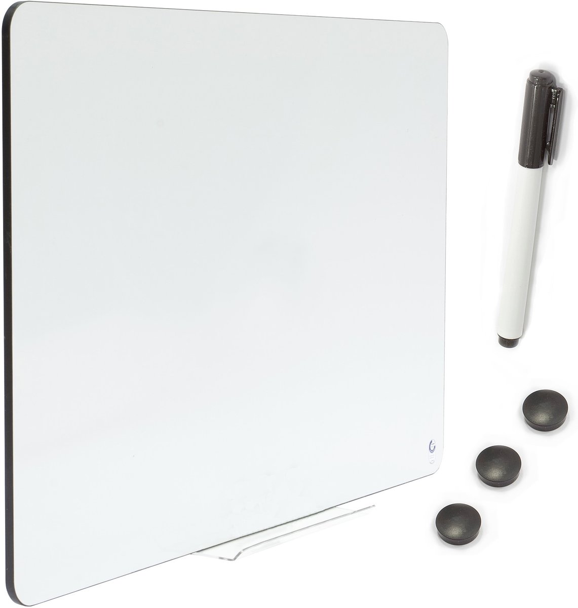 Bezramowa tablica suchościeralna magnetyczna czarne obrzeże 60x45 cm w zestawie z półką, pisakiem oraz 3 magnesami!