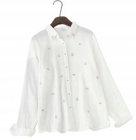 Biała Koszula Z Haftowanymi Kwiatkami Stylowa Modna Bawełniana Koszula L