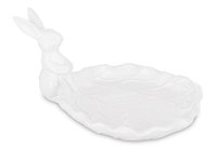 Biała patera liść z zajączkiem 13 cm