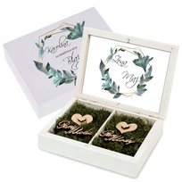 Białe Drewniane Pudełko Na Obrączki Ślub Nadruk