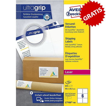 Białe etykiety wysyłkowe Avery Zweckform 99,1x93,1 mm L7166-100 białe UltraGrip