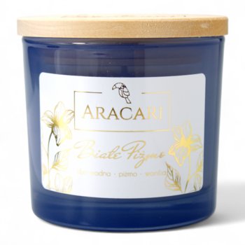 BIAŁE PIŻMO - Sojowa świeca zapachowa ARACARI z kolekcji MOONSTONE niebieski opalizujący - Aracari