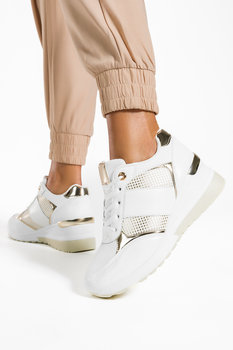 Białe sneakersy damskie buty sportowe na koturnie sznurowane Casu 19265-2-40 - Casu