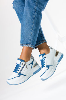 Białe sneakersy damskie buty sportowe na platformie z brokatem sznurowane Casu GA8007-2-38 - Casu