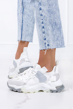 Białe sneakersy na platformie buty sportowe sznurowane Casu BL272-SZ-40 - Casu