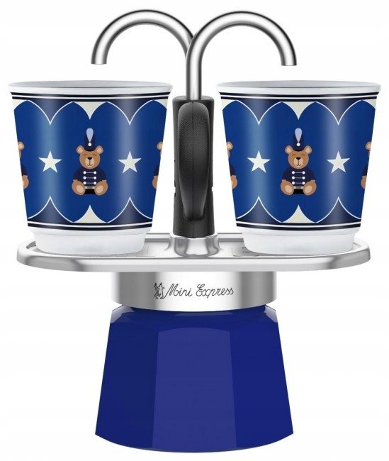 Bialetti Bialetti Mini Express 2tz (100ml) + 2 filiżanki Joyful Christmas niebieski