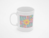 Biały Kubek na Dzień Matki Mamy MAMA retro z kwiatami Prezent