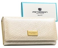 Biały portfel damski skóra naturalna i eko PETERSON duży klasyczny na zatrzask rfid stop modny elegancki Peterson