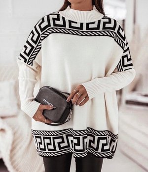 Biały Sweter Damski Plus Size (48-54) Grecki Wzór *Made In Italy* - Inna marka
