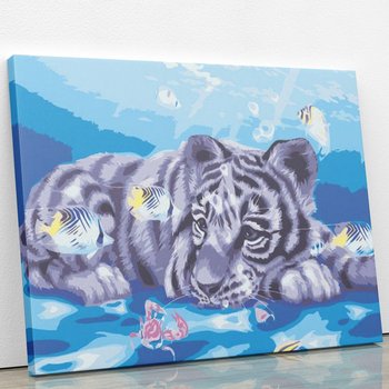 Biały tygrys w morskiej krainie - Malowanie po numerach 30x40 cm - ArtOnly