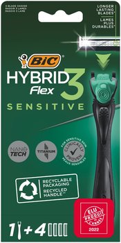 BiC Hybrid Flex 3 Sensitive, Maszynka do golenia dla mężczyzn, 1 szt. + 4 wkłady - BiC