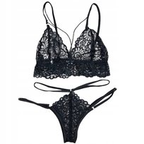Bielizna Komplet Koronkowy Czarny Zestaw Stanik Majtki