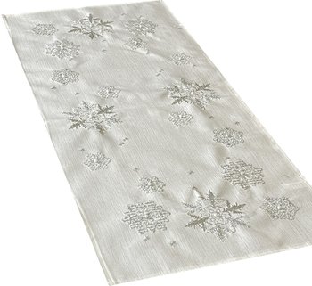Bieżnik bożonarodzeniowy, 40x85, Święta, biały z haftem w płatki śniegu, OS-308-A - Dekorart