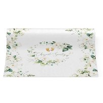 Bieżnik dekoracja stołu obrus na Chrzest Białe Róże ze stópkami 40cmx5m