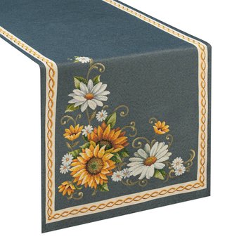 Bieżnik gobelinowy na stół 45x140 cm niebieski kwiaty - Eurofirany