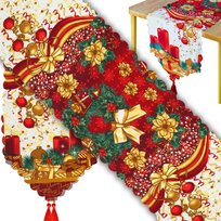 Bieżnik Świąteczny na Stół Obrus Święta 170x34 cm Czerwony Złoty Wigilijny