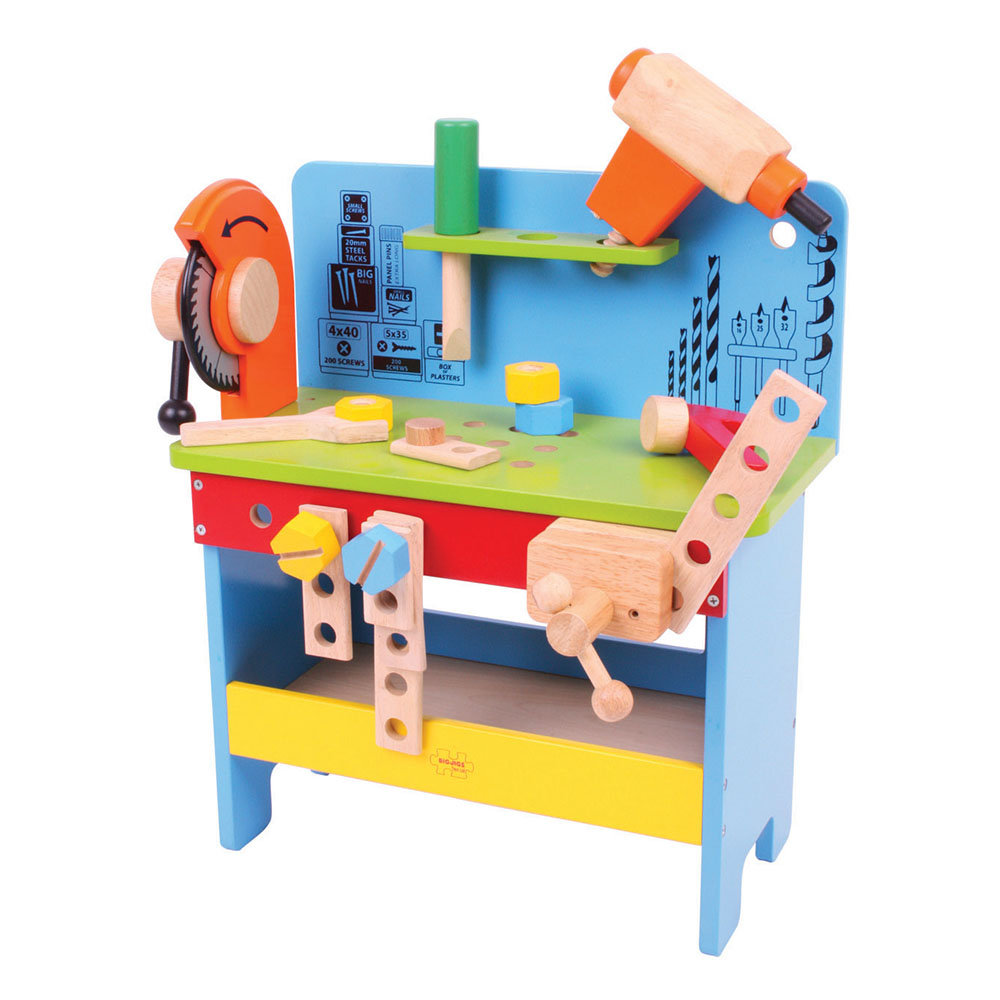 Bigjigs Toys, stół stolarski z elektronarzędziami