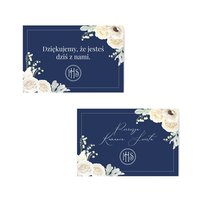 Bileciki podziękowanie,  granatowe z kwiatami