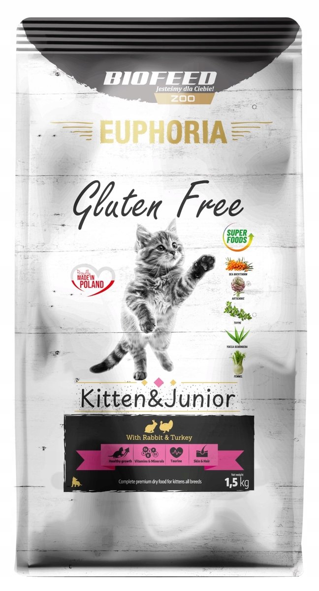 Biofeed Euphoria Gluten Free Kitten & Junior Turkey & Rabbit 1,5kg ...