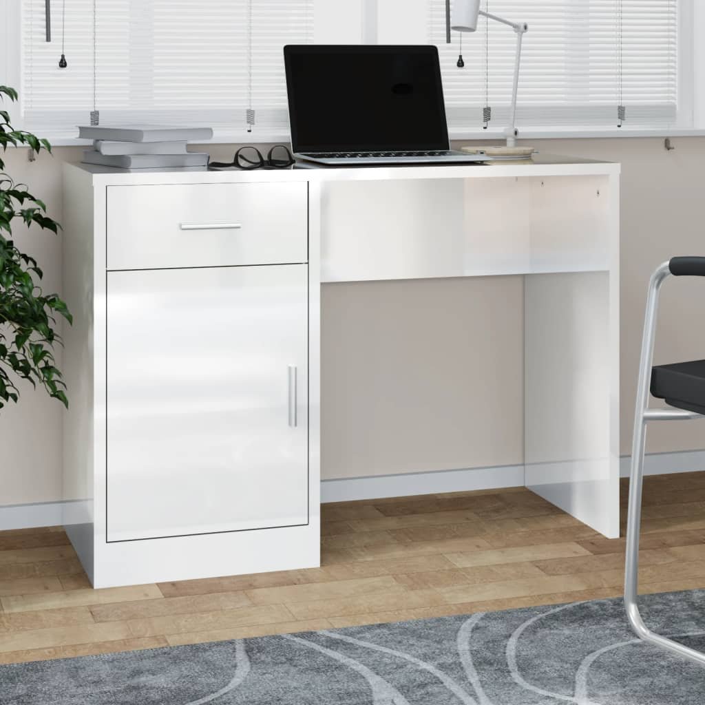 Фото - Офісний стіл VidaXL Biurko do gabinetu białe 100 cm  z szufladą i szafką 