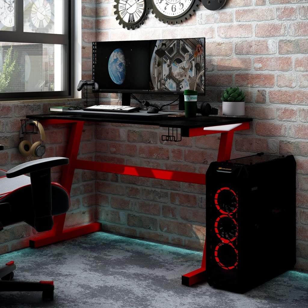 Фото - Офісний стіл VidaXL Biurko do gabinetu gamingowe czarne 110 cm  z LED 
