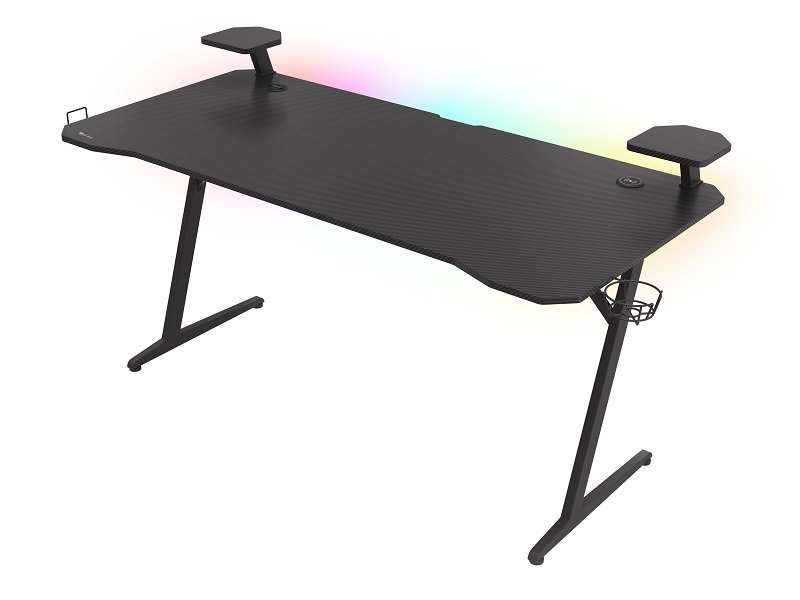 Biurko do gabinetu gamingowe czarne 160 cm Genesis Holm 510 Rgb z przepustem kablowym-Zdjęcie-0