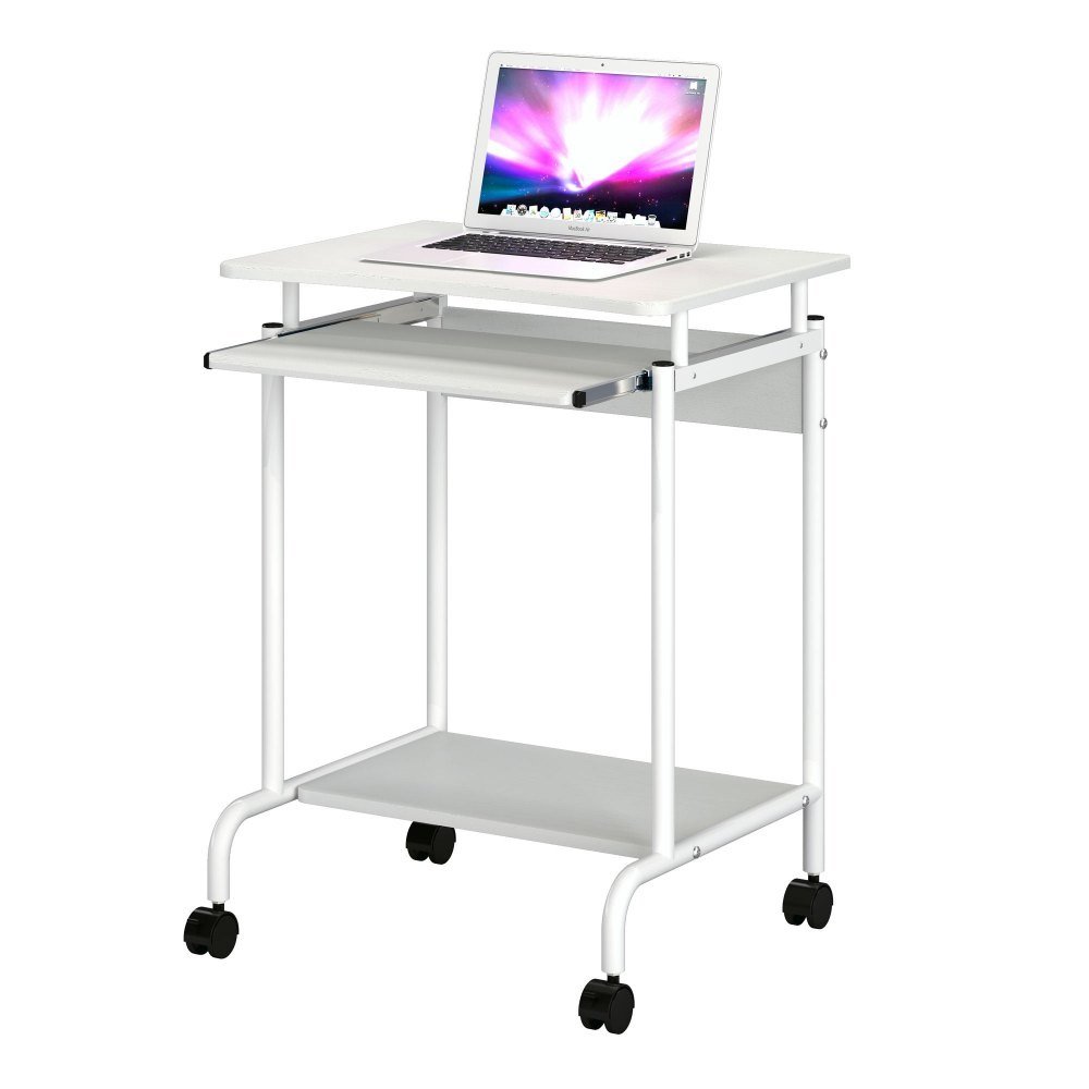 Фото - Офісний стіл TECHLY Biurko do gabinetu nowoczesne białe 60 cm  Mobilne z półką na klawia 