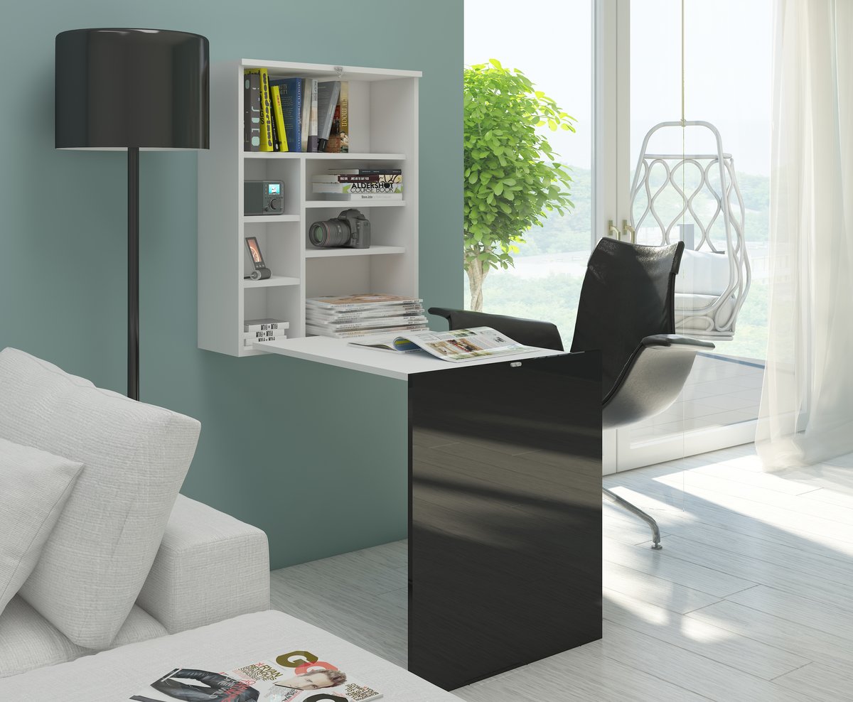 Фото - Офісний стіл BIM Biurko do gabinetu rozkładane białe 60 cm  Furniture Hide z nadstawką n 
