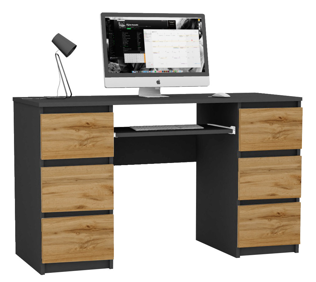 Фото - Офісний стіл Biurko do gabinetu tradycyjne czarne 130 cm EuroMeble z półką na klawiatur