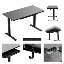 Biurko Elektryczne ze Szklanym blatem Leader 8.5, regulacja wysokości 72-118cm, ładowarka bezprzewodowa, Czarny