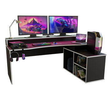 Biurko gamingowe SUPERNOVA214 LED - czarno-białe - PLAY YOUR space