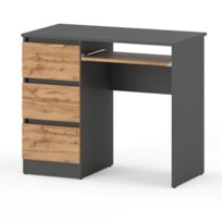 Biurko Komputerowe 3 Szuflady 90 CM Szary Dąb Wotan Szkolne Gamingowe Loft