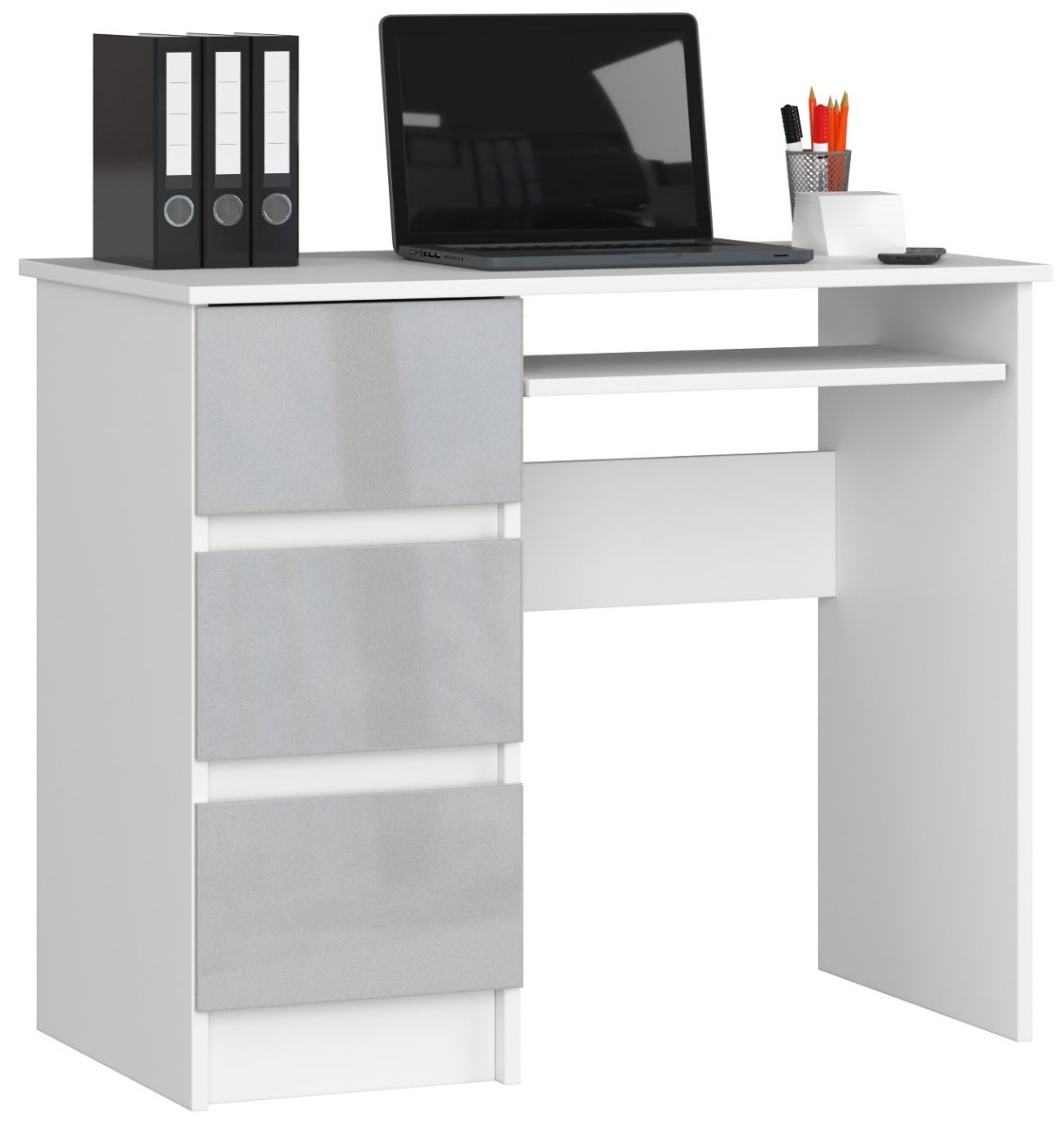 Фото - Офісний стіл Akord Biurko komputerowe A-6 90 cm lewostronne 3 szuflady 1 półka małe - Białe M 