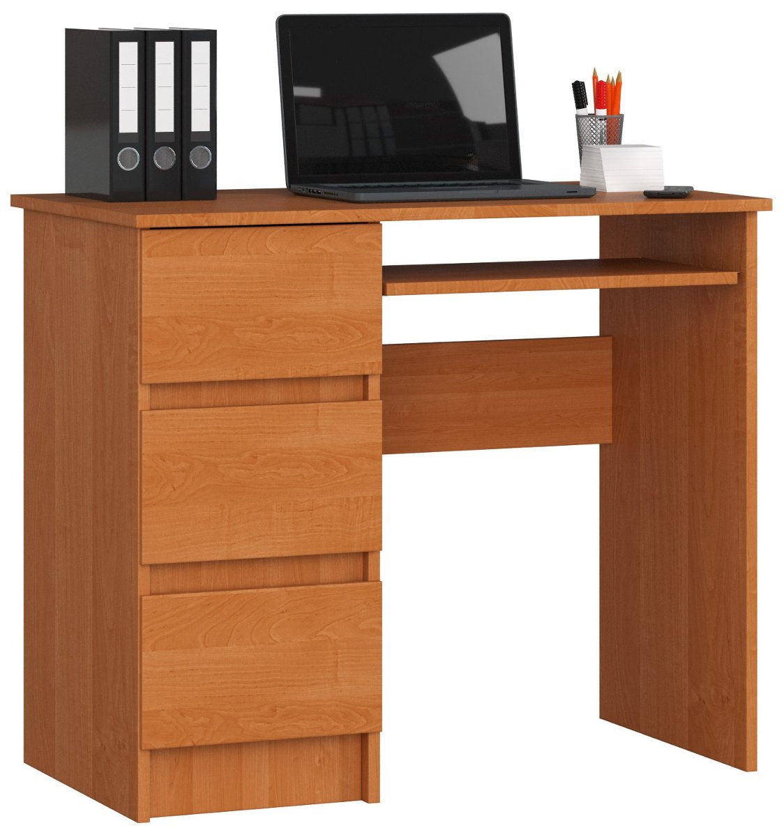 Фото - Офісний стіл Biurko komputerowe A-6 90 cm lewostronne 3 szuflady 1 półka małe - Olcha