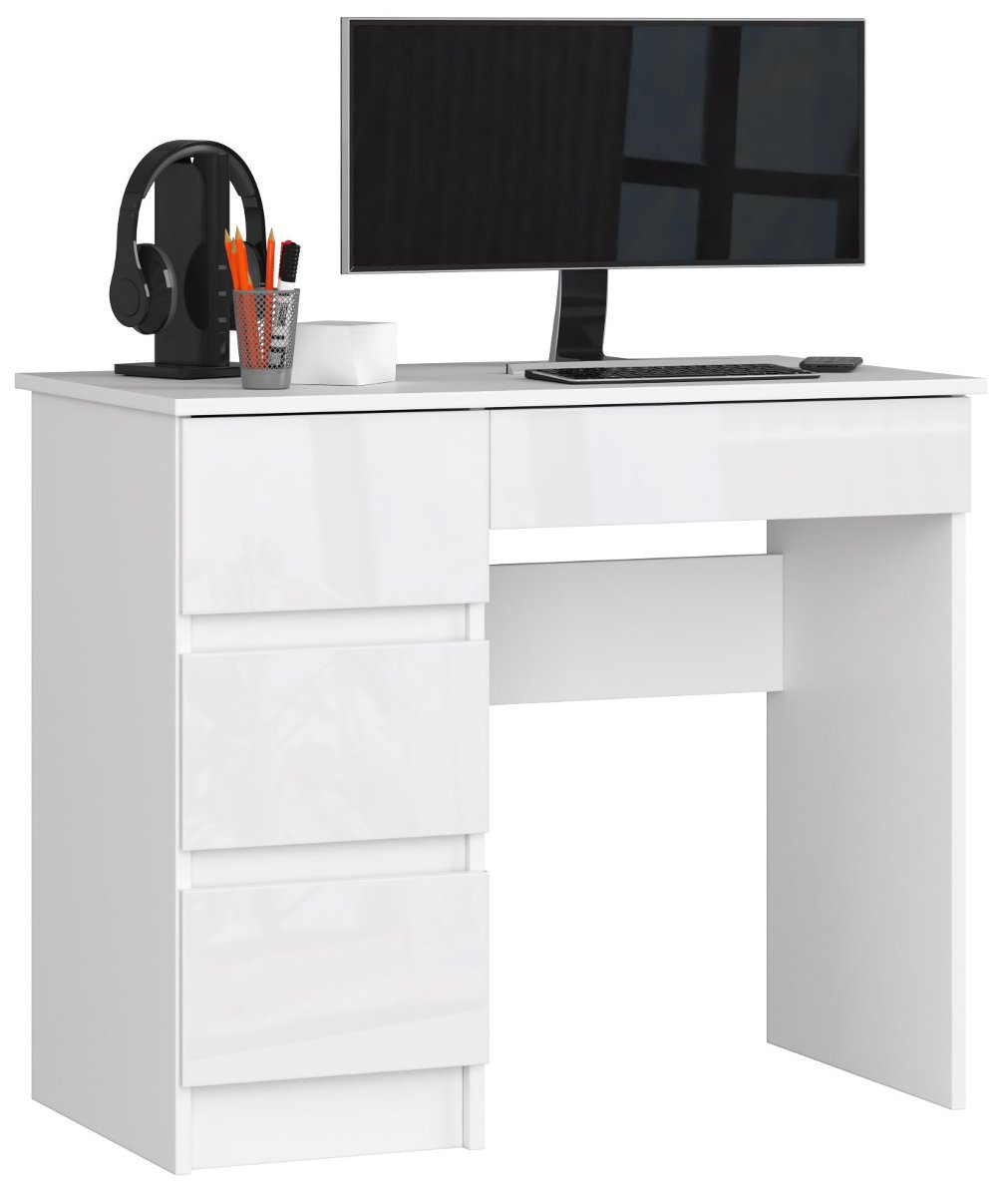 Фото - Офісний стіл Akord Biurko komputerowe A-7 90 cm lewostronne 4 szuflady małe - Białe Biały Poł 