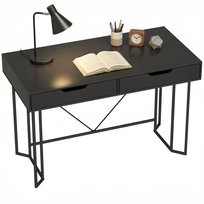Biurko komputerowe HOMCOM Desk z 2 szufladami, nowoczesne biurko biurowe, metalowa rama do gabinetu, sypialni lub biura domowego, 120 x 60 x 77 cm, czarne