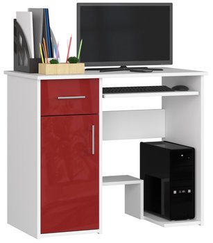 Biurko komputerowe JAY 90 cm 1 szuflada 1 drzwi 3 półki - Białe Czerwony Połysk - FABRYKA MEBLI AKORD