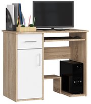 Biurko komputerowe JAY 90 cm 1 szuflada 1 drzwi 3 półki - Dąb Sonoma Białe