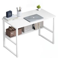 BIURKO KOMPUTEROWE STOLIK LOFT BIAŁE MŁODZIEŻOWE Z PÓŁKĄ NOWOCZESNE 100 CM