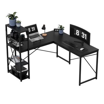 Biurko Leader 5.9, montaż z lewej i prawej strony, cztery półki, 145 x 57 x 120 cm, Czarny - Mark Adler