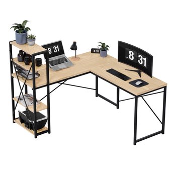 Biurko Leader 5.9, montaż z lewej i prawej strony, cztery półki, 145 x 57 x 120 cm, Drewno - Mark Adler