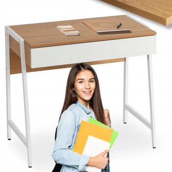 Biurko Małe Z Szufladami Loft Dla Dziecka Młodzieżowe Wąskie Dąb Białe MORI - MEBEL ELITE