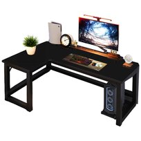 BIURKO NAROŻNE GAMINGOWE KOMPUTEROWE DUŻE NOWOCZESNE CZARNE LOFT 140 CM