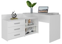 Biurko Narożne Topeshop DANY Biały Mat, 3 Szuflady, 3 Półki, Biurko Komputerowe do Nauki i Pracy 120x50x76 cm Topeshop