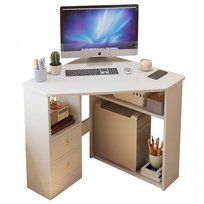 Biurko Narożne Trójkątne Komputerowe Z Półkami Nowoczesne Białe Loft 80X75