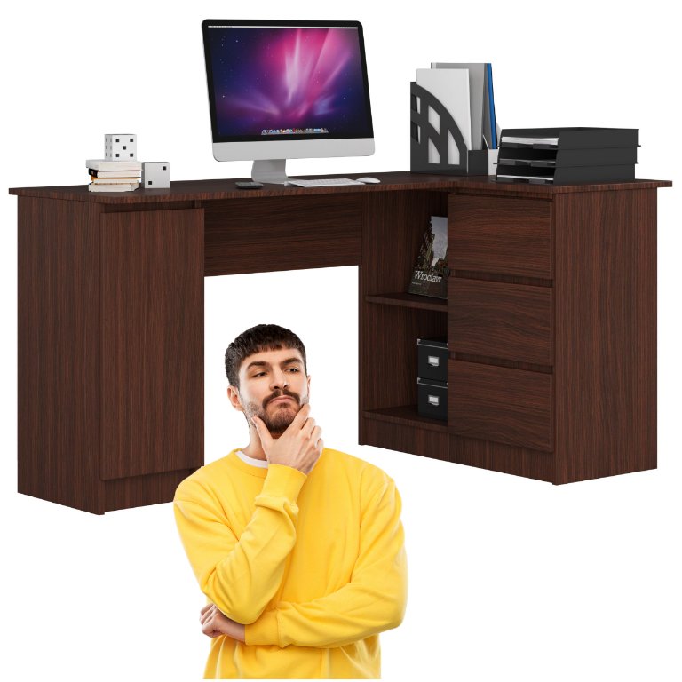 Biurko narożne wenge 155 cm Novo B20 prawe nowoczesne do biura i ...