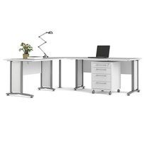 Biurko narożne z kontenerkiem białe mat 230 cm Prima